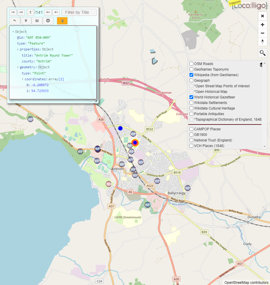 Screenshot of Locolligo interface for linking geodata.